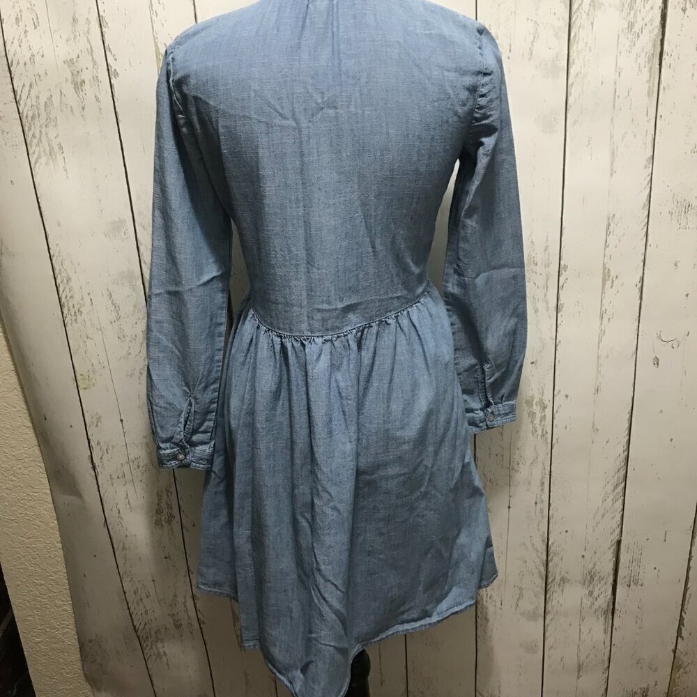 J. Crew Denim Dress Long Sleeve Babydoll Button front cotton Chambray size 00 - Picture 6 of 12